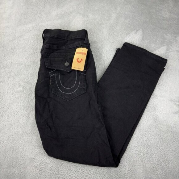 True Religion NWT Ricky Flap SN 32 105713 Mens Size 32x31 Black Straight Flared - Picture 1 of 8